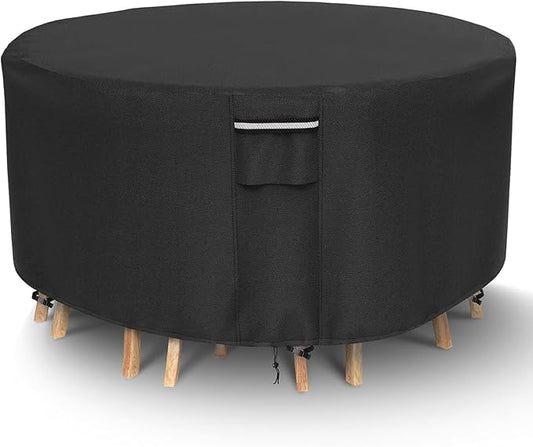 Round Patio Furniture Covers, 500D Heavy Duty Waterproof UV Resistant Cover for Round Outdoor Dining Table & Chairs,48" Dia x 28" H -Black