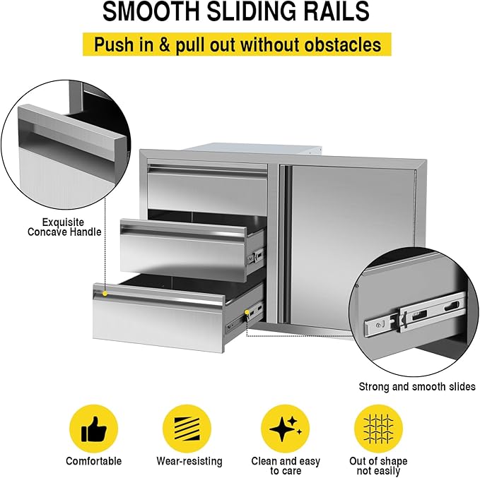 Outdoor Kitchen Drawer Combo, BBQ Access Door Drawers Combo With Stainless Steel, Perfect For BBQ Grill Station Outdoor Kitchen Storage Cabinet,G4