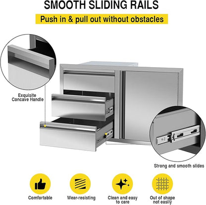 Outdoor Kitchen Drawer Combo, BBQ Access Trash Drawer Combo With Stainless Steel, Outdoor Kitchen Trash Drawer For BBQ Island, Grilling Station, Outside Cabinet,G4