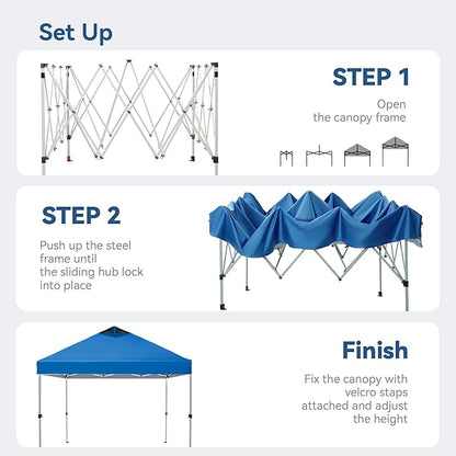 PHI VILLA 10x10 Pop Up Canopy Tent Easy Outdoor Sun Shade for Events Party Tent, 100 Sq. Ft of Shade, Blue