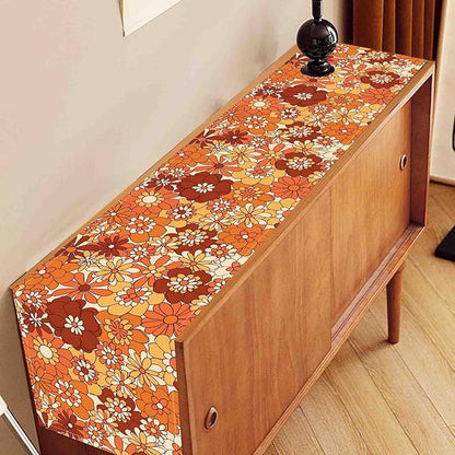 Orange Floral Table Runner, Retro Groovy 70s Hippie Floral Funky Cute Flower Trippy Coffee Table Center Decor For Home Kitchen Dining Patio Holiday Party Indoor Outdoor Table Decorations, 13"x90" Inch