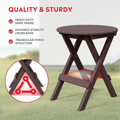 Costaelm Paradise HDPE Outdoor 24.5 Inch Round Portable Folding Patio Dining Table, Dark Brown