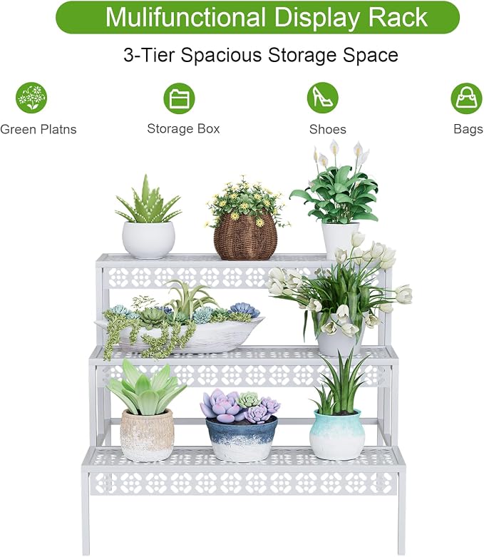 3-Tier Rectangular Metal Plant Stand, Ladder Flower Pot Rack | 3-tier stair - Image 6