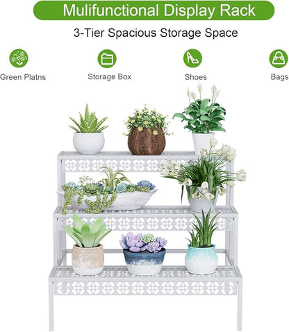 3-Tier Rectangular Metal Plant Stand, Ladder Flower Pot Rack | 3-tier stair - Image 6
