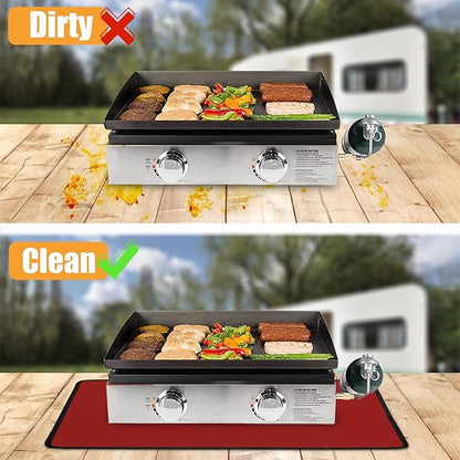 24x36in Heat Resistant Grill Mats for Outdoor Grill to Protect Your Prep Table and Outdoor Grill Table - Fire Proof & Water Proof & Oil Proof BBQ Mat - Red (1mm)