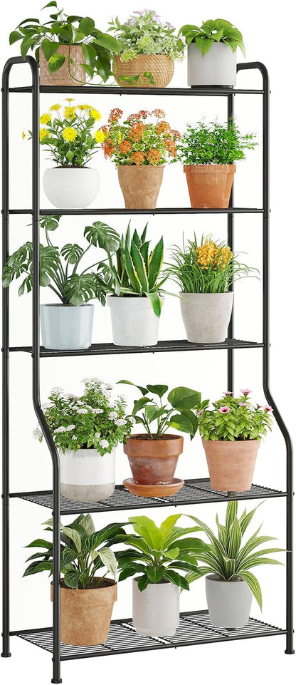 5-Tier Corner Plant Stand, Metal Black Flower Pot Rack, Indoor Outdoor Heavy by Wieghda