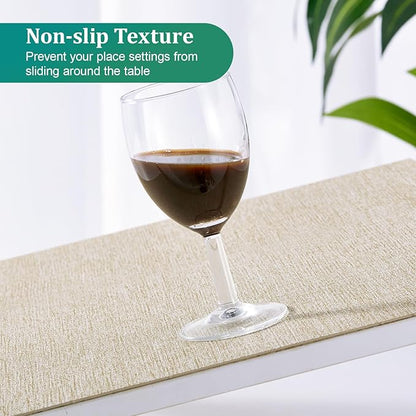 FOCUSLINE Faux Leather Placemats Set of 6, Beige Table Place Mats, Waterproof and Non-Slip Dining Table Mats for Indoor & Outdoor Use