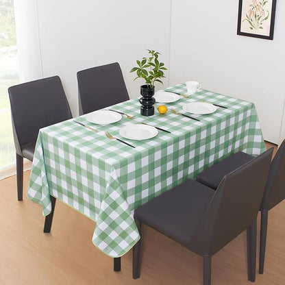 MOSAYT Rectangle Vinyl Tablecloth, 100% Waterproof Buffalo Gingham Plastic Table Cloth, Heavy Duty Wipeable Table Covers for Picnic, Outdoor, Camping - 54 x 120, Green