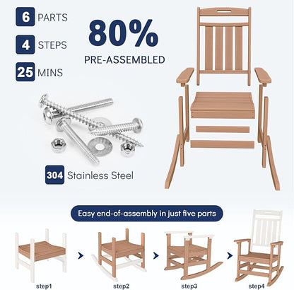 Oversized HDPE Outdoor Rocking Chair, All-Weather Resistant, Teak | Heavy Duty - Image 9