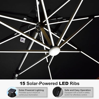 PURPLE LEAF Cantilever Umbrella 11'X11' Double Top Solar LED Light, Stays bright - Image 4