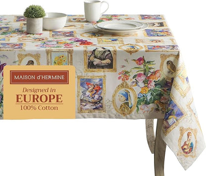 Maison d' Hermine Table Cloth Square Table 100% Cotton 54 x 54 Inches Tablecloth Reusable Decorative Everyday Use for Dining Room, Farmhouse, Home, Party, Festive & Wedding Spring Summer - Masterpiece