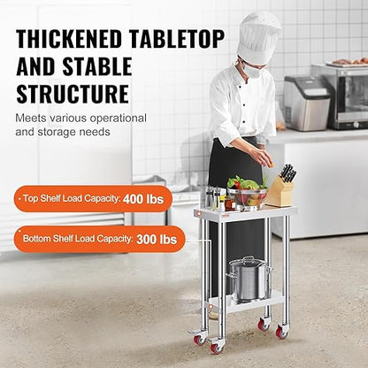 Vevor Stainless Steel Work Table with Wheels 24 x 12 x 32 Inch Prep Table with 4 Casters Heavy Duty Work Table for Commercial Kitchen Restaurant Business : Industrial & Scientific