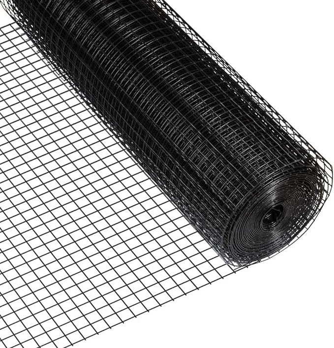 Fencer Wire 16 Gauge Black Vinyl Coated Welded Wire Mesh Size 1 inch by 1 inch for Home and Garden Fence and Pet Enclosures Protect Chickens Rabbits and Farmed Animals (c. 3 ft. x 50 ft.)