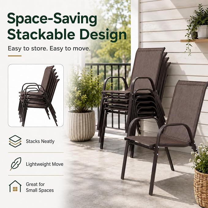 Majnesvon Outdoor Patio Chairs Set of 4, Stackable Patio Chairs, Front Porch - Image 5