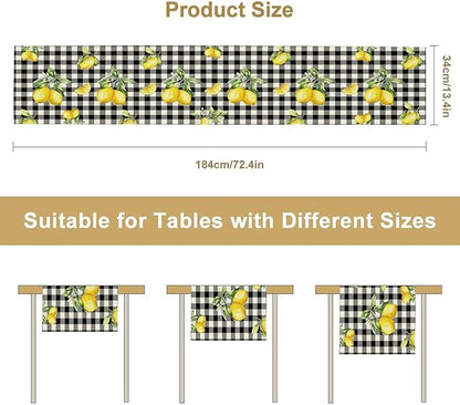 Fresh Lemon Table Runner, Yellow Lemon Black White Buffalo Check Plaid Table Runner for Farmhouse Coffee Home Kitchen Dining 13x36in