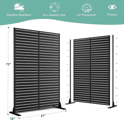 Metal Privacy Screen for Outdoor & Indoor Use, Free Standing Privacy Screen for Patio Garden Pool, 72" H x 47" W Decoative Privacy Panels, Weather Resistant, Easy Assembly (Black Louvered)