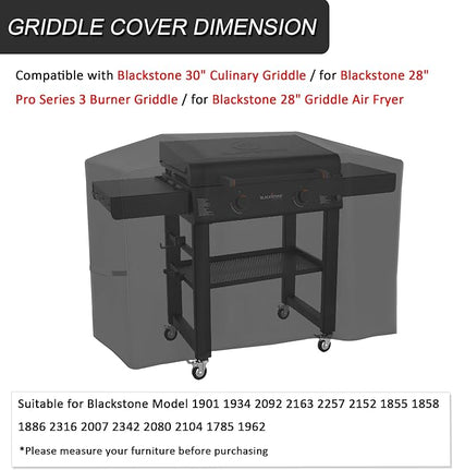 Griddle Cover for Blackstone Culinary Omnivore 30 Inch with Hood 2163 2257, Grill Cover for Blackstone 28 in Pro Series 3 Burner 2080 2152 1858 1855, fits 28" Griddle Air Fryer 1785 1962