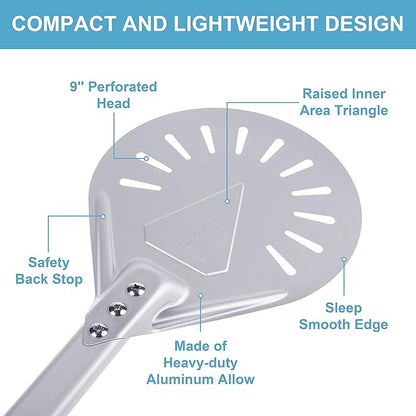 Pizza Turning Peel 8-Inch – Lightweight Aluminum Paddle with Rubber-Coated Aluminum Handle, Ergonomic Design, Ideal for Indoor & Outdoor Pizza Ovens