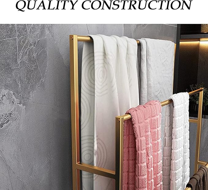 3 Tier Standing Towel Rack - Extra Wide Large Bathroom Towel Stand, Heavy-Duty Metal Towel Drying Rack for Poolside (Matte Black)