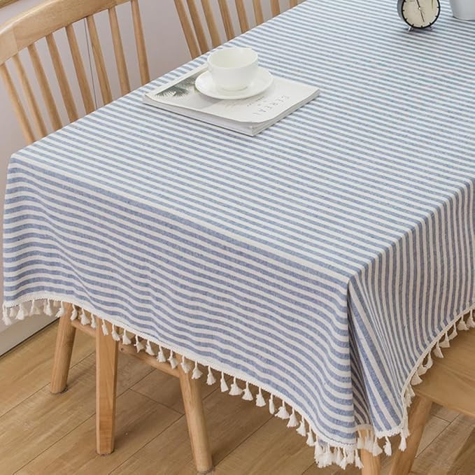 TruDelve Square Tablecloth 70 x 70 Blue Striped Boho Cloth Tablecloths Summer Outdoor Tablecloth for Picnic Table Cover (Blue,70"x70",Square)