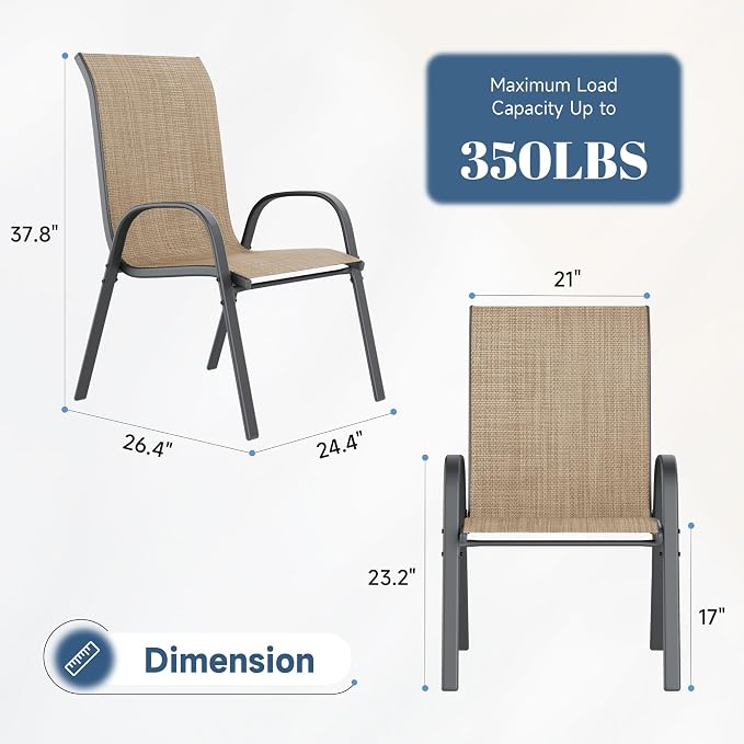 Amopatio Patio Chairs Set of 4, Outdoor Stackable Dining Chairs - Image 3