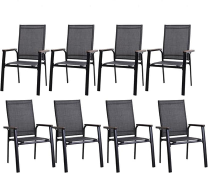 PHI VILLA Outdoor Stackable Dining Chairs Set of 8 w/Aluminum Frame, by PHIVILLA