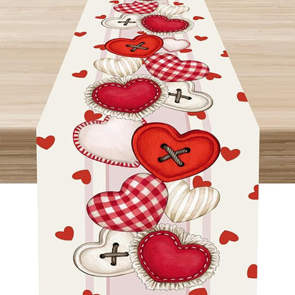Valentines Day Table Runner,Rustic Red Heart Buttons Runner for Table Seasonal Romantic Decor for Indoor Outdoor Dining Table Decorations, 13"x108"