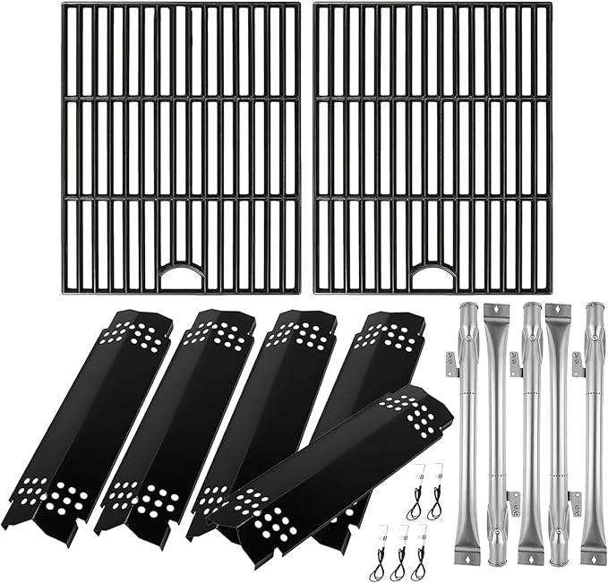BQMAX Grill Parts for Nexgrill 5 Burner Gas Grill 720-0888 720-0888A 720-0888N, Cooking Grate, Heat Plates Shield and Burner for Nexgrill 5 Burner Replacement Parts for 720-0888 Nexgrill Parts
