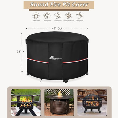 Fire Pit Cover Round 40 Inch Waterproof,Outdoor Heavy Duty Durable 600D Tear-Resistant Fire Pit Table Cover,Patio Round Firepit Cover 40" D x 20" H, Black