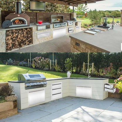 30" W Outdoor Kitchen Drawer Stainless Steel BBQ Single Drawer w/Divider Flush Mount for Outdoor Kitchen Island(Overall Size:30" W x 6-1/2"H x 23" D inch)