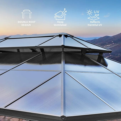 12'x16' Hardtop Gazebo, Outdoor Polycarbonate Double Roof Canopy, Aluminum - Image 4