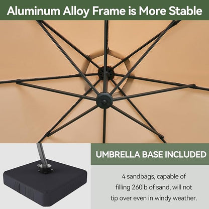 Aoxun 11 FT Cantilever Umbrella, Patio Large Aluminum Offset Umbrella Windproof - Image 4