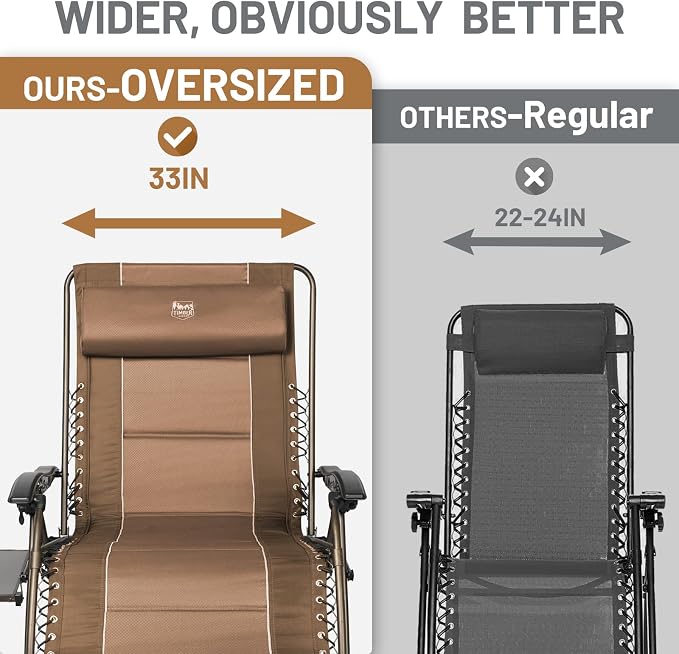 TIMBER RIDGE Oversized Zero Gravity Chair, 33In Wide XXL Zero Gravity Reclining - Image 5