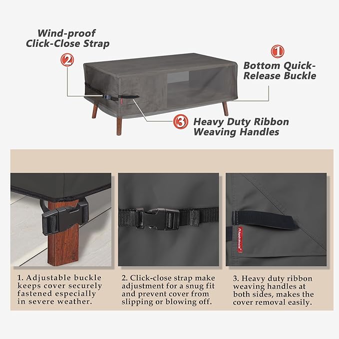 Porch Shield Patio Coffee Table Cover - Waterproof Outdoor Furniture Rectangular Small Table Covers 42 x 24 inch, Black