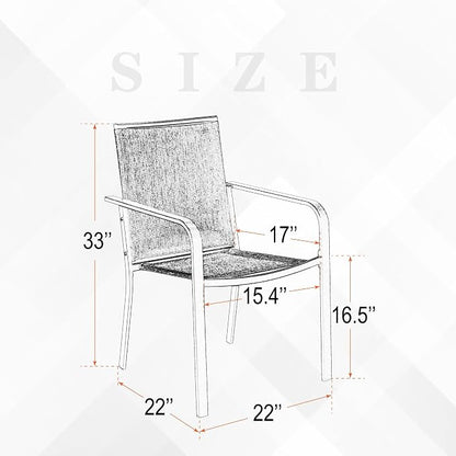 Anmutig Stackable Outdoor Dining Chairs Set of 4, Textilene Fabric, Breathable - Image 3