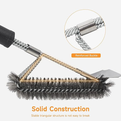 SHINESTAR Grill Brush, 18-Inch Grill Cleaning Brush with Long Handle, Durable Safe Cleaner for Cast Iron & Stainless-Steel Grates, Ideal for Outdoor Grill Brush