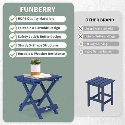 FUNBERRY Outdoor Folding Adirondack Side Table, Portable No Assembly Patio End Table HDPE All Weather