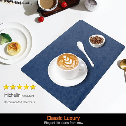 Vinyl Placemats Set of 6 Faux Leather 100% Waterproof Wipeable Washable Place Mats Heat Resistant Easy Clean Non-Slip Table Mats for Indoor Outdoor. (6,Blue)