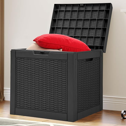 YITAHOME 32 Gallon Rattan Deck Box, Indoor Outdoor Storage Box for Patio Furniture, Pool Accessories, Cushions, Garden Tools, Sports Equipment, Waterproof Resin with Lockable Lid & Side Handles, Black