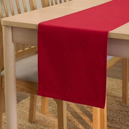 Encasa XO Table Runner 13"x120" Long | Cotton Canvas Fabric | Deep Red Solid Color | Machine Washable & Durable