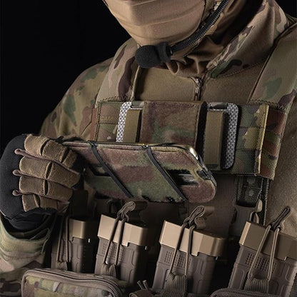 Let Me Be Airsoft Plate Carrier Molle Phone Carrier Outdoor Lightweight Navigation Board，Wide Angle Foldable Phone Holder Chest Rig Hovering Mount Tactical Vest Accessory (Camouflage)