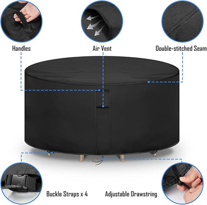 Round Patio Furniture Covers Waterproof, 84 Inch Outdoor High Round Table Cover, Tall Bar Height Outside Table and Chairs Set Covers for Winter, Rainproof Fadeproof - 84" Dia x 36" H