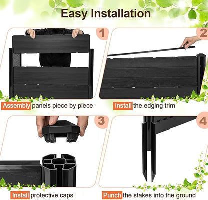 Giantex 2 Panels Air Conditioner Fence with 5 Stakes, 48''W x 45''H Outdoor Privacy Screen, HDPE Decorative Trash Can Enclosure, Freestanding Fences for Garden Lawn AC Unit Pool Pump, Black