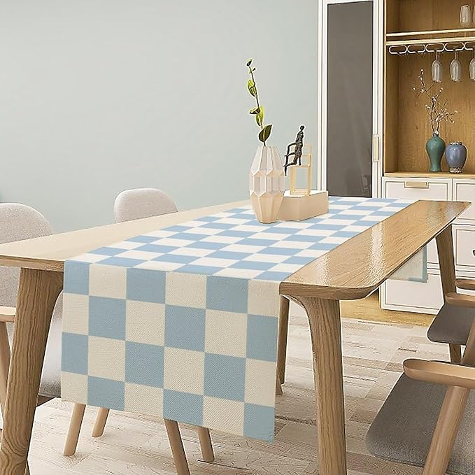 Checkered Table Runner, Retro 70s Blue Buffalo Check Table Runners for Party Kitchen Dining Wedding Banquet 13x90in