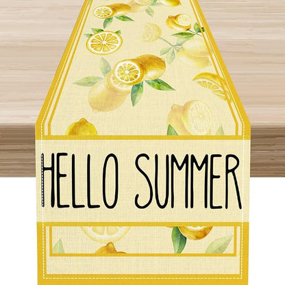 Summer Lemon Table Runner, Farmhouse Seasonal Spring Yellow Fresh Fruits Country Coffee Cafe Table Center Decor for Home Kitchen Dining Party Patio Indoor Outdoor Table Decorations, 13"x72" Inch