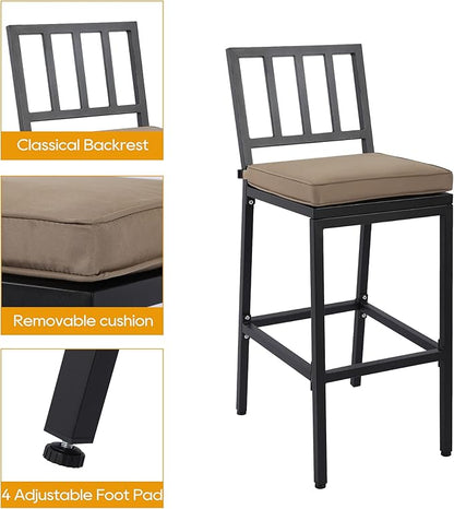 Outdoor Patio Bar Set, Bar Height Patio Dining Set, Weather-Resistant Bistro Counter Pub Set with Cushions & Slatted Tabletop for Backyard, Garden, Yard (63" Table, 6 "I Style Stool, Black)