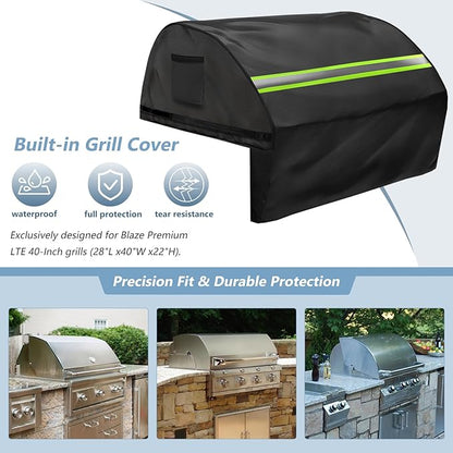 Built in Grill Cover for Blaze Premium LTE 40-Inch - Heavy Duty 600D Waterproof with Reflective Strips and Plush Lining, Protects The Built in Grill While Enhancing its Visual Appeal,Black