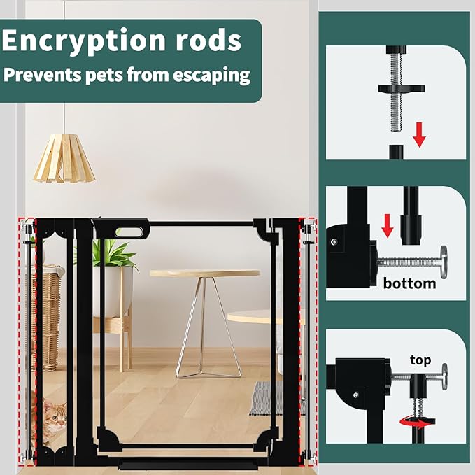 Clear Baby Gate for Stairs,57.87-66.14" Wide, Auto Close Acrylic Pet Gate, Pressure Mounted Clear Dog gate for Doorways, Safety Baby Gate, Indoor, Hallway, Kitchen,Black