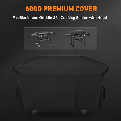 Heavy Duty 600D Polyester Cover compatible with Blackstone 36 inches 5482 Griddle Cooking Station with Hood,also compatible with Blackstone 28 inch XL,Outdoor Flat Top Gas Grill Cover with Straps