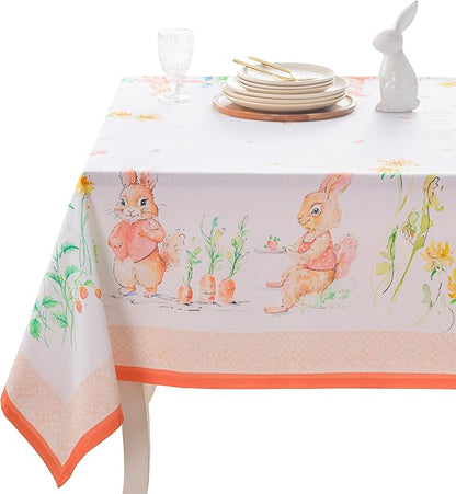 Maison d'Hermine Table Cloth Rectangle Table 100% Cotton Tablecloth for Dining Room, Farmhouse, Home, Hotel, Parties & Wedding - Ideal for Easter Decorations Spring & Summer (Bunny Party, 70" x 140")